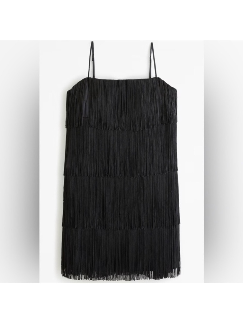 Abercrombie Black Fringe Flapper Slip Dress with Spaghetti Straps